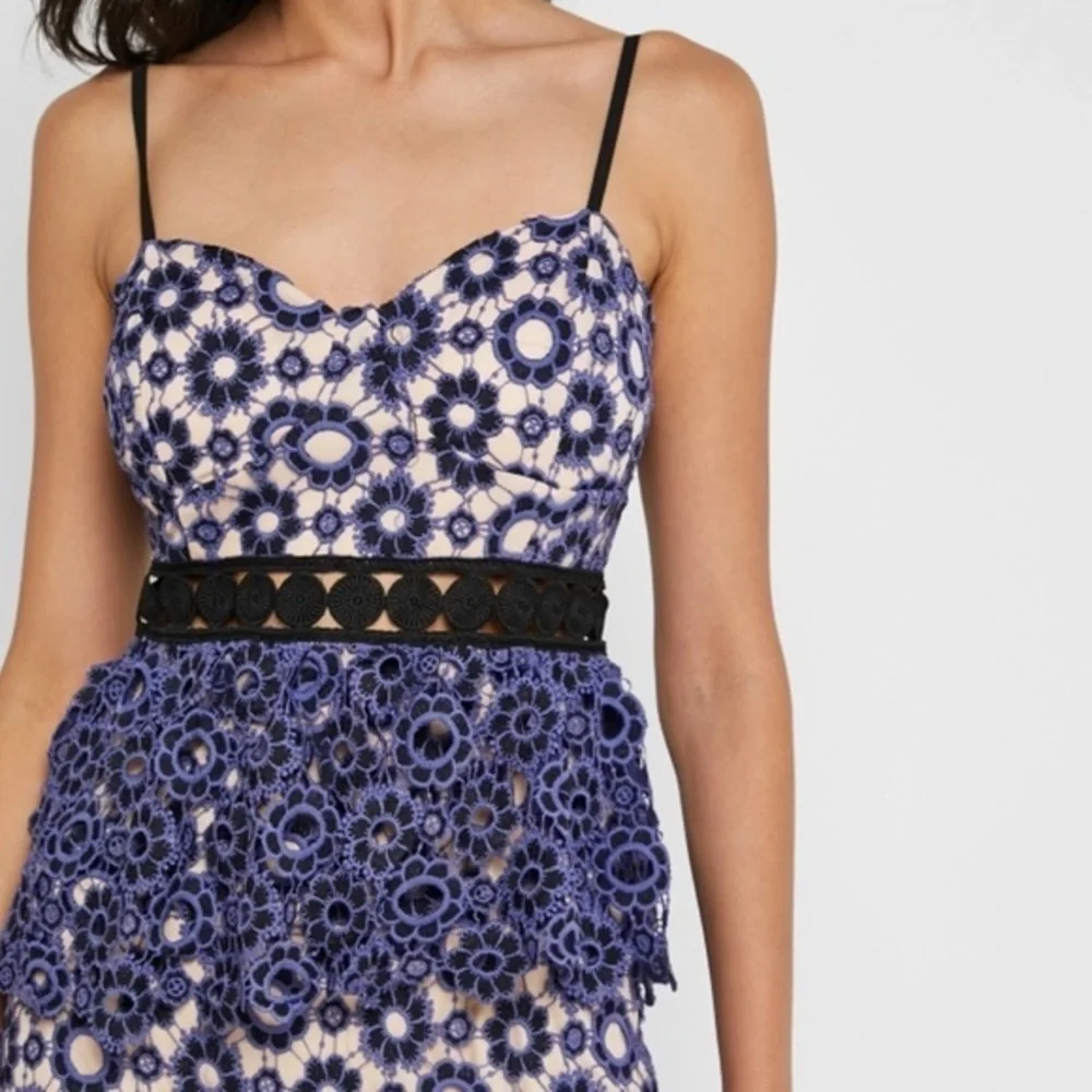 Just Me Lavender and Black Overlay Floral Lace Ruffle Dress - Picture 4 of 17